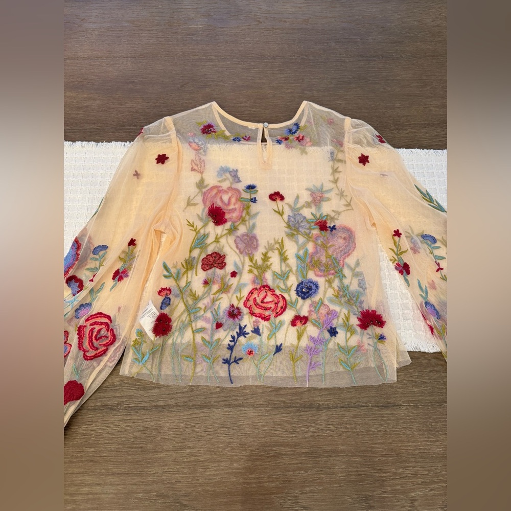 BY ANTHROPOLOGIE LONG-SLEEVE APPLIQUÉ MESH TOP - Picture 4 of 16